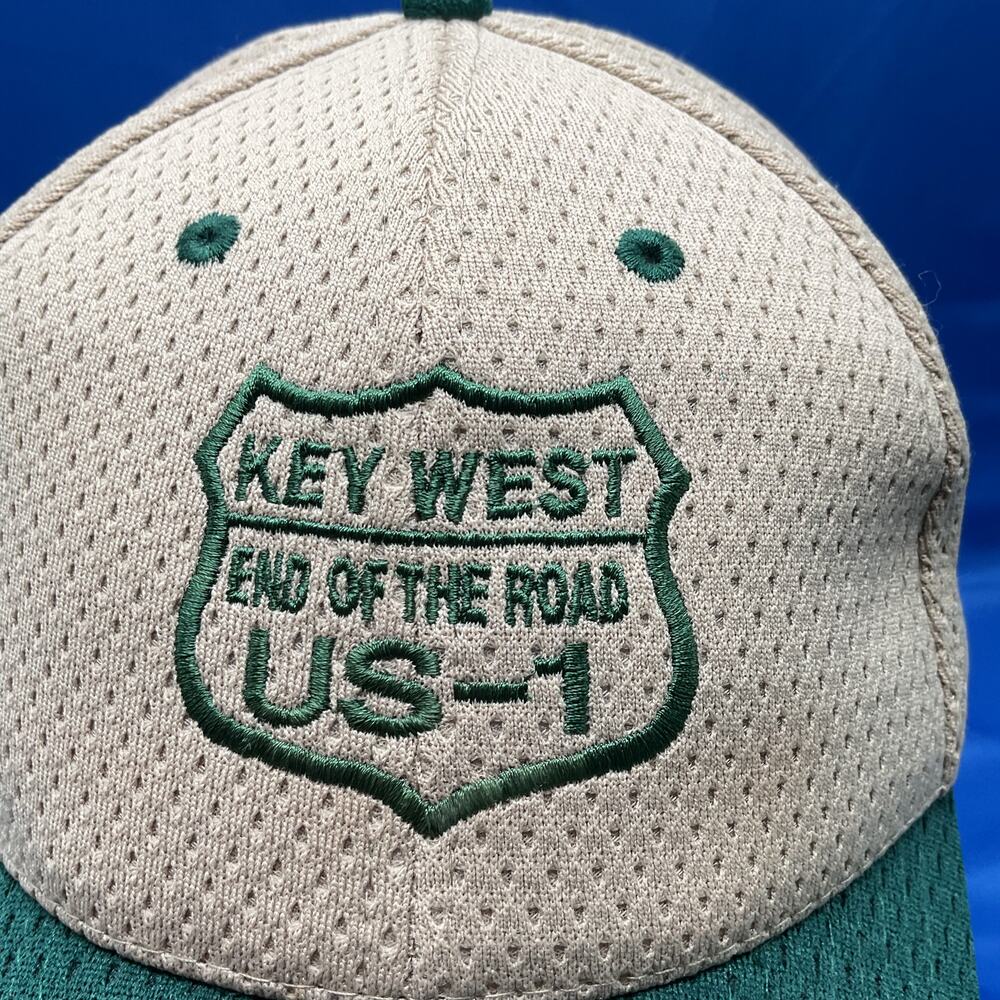 Key West End of The Road US 1 Tan Green Embroidered Baseball Cap Adult One Size